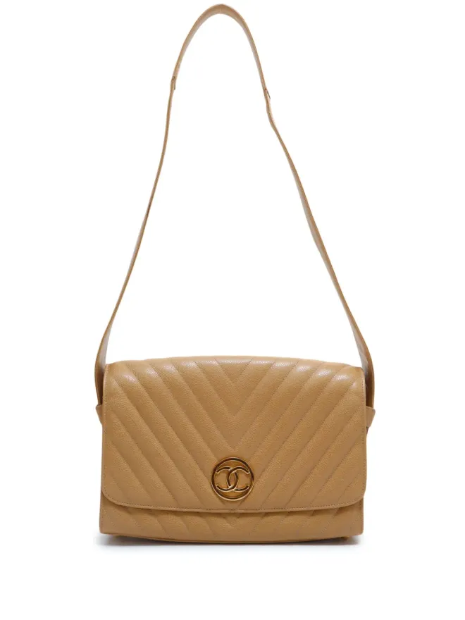CHANEL Pre-Owned CHANEL ビンテージ 1995-1996 Chevronフラップショルダーバッグ - ニュートラルカラーの商品画像