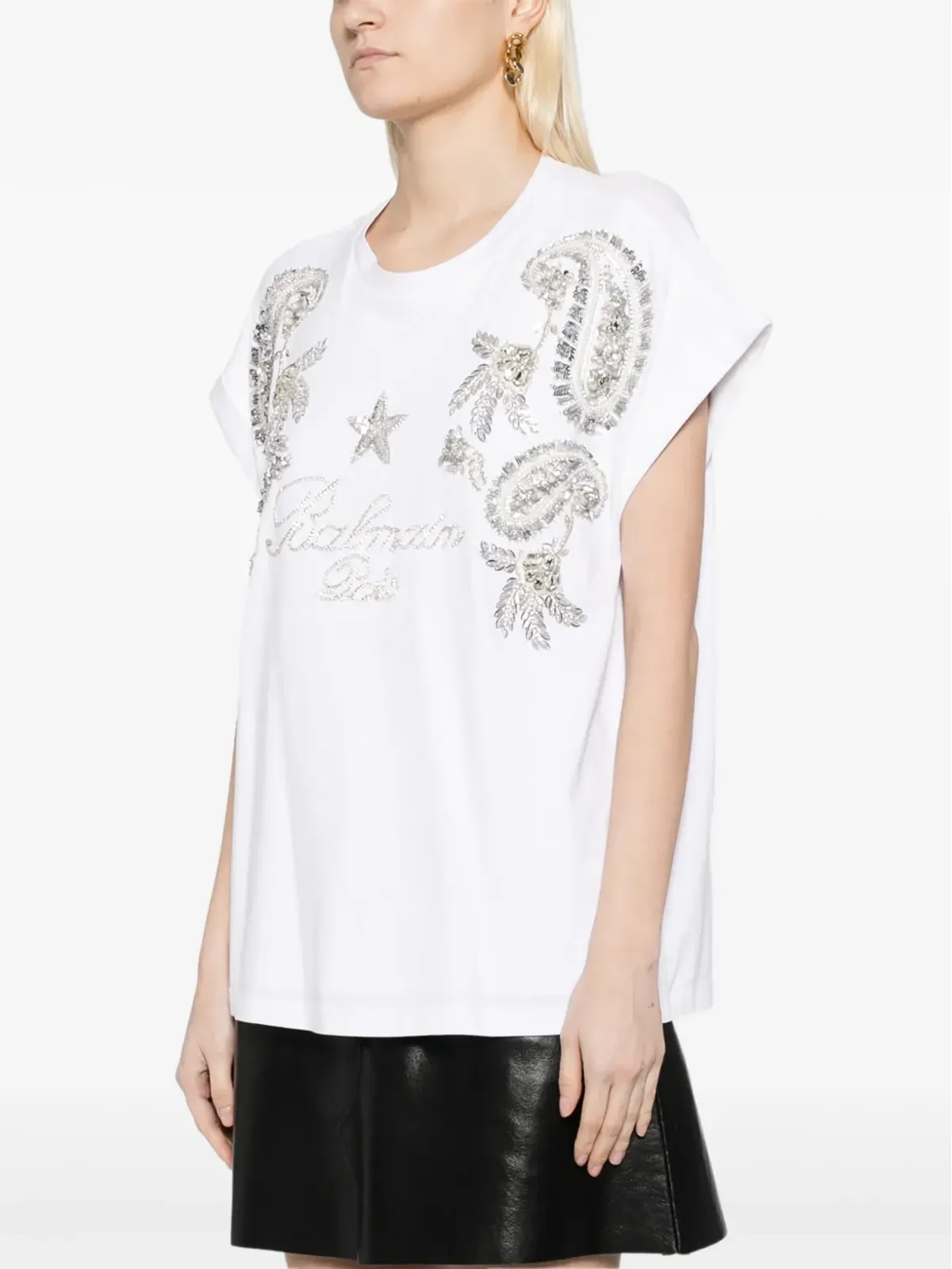 Balmain クリスタル装飾 コットン Tシャツ - 白 - 画像3