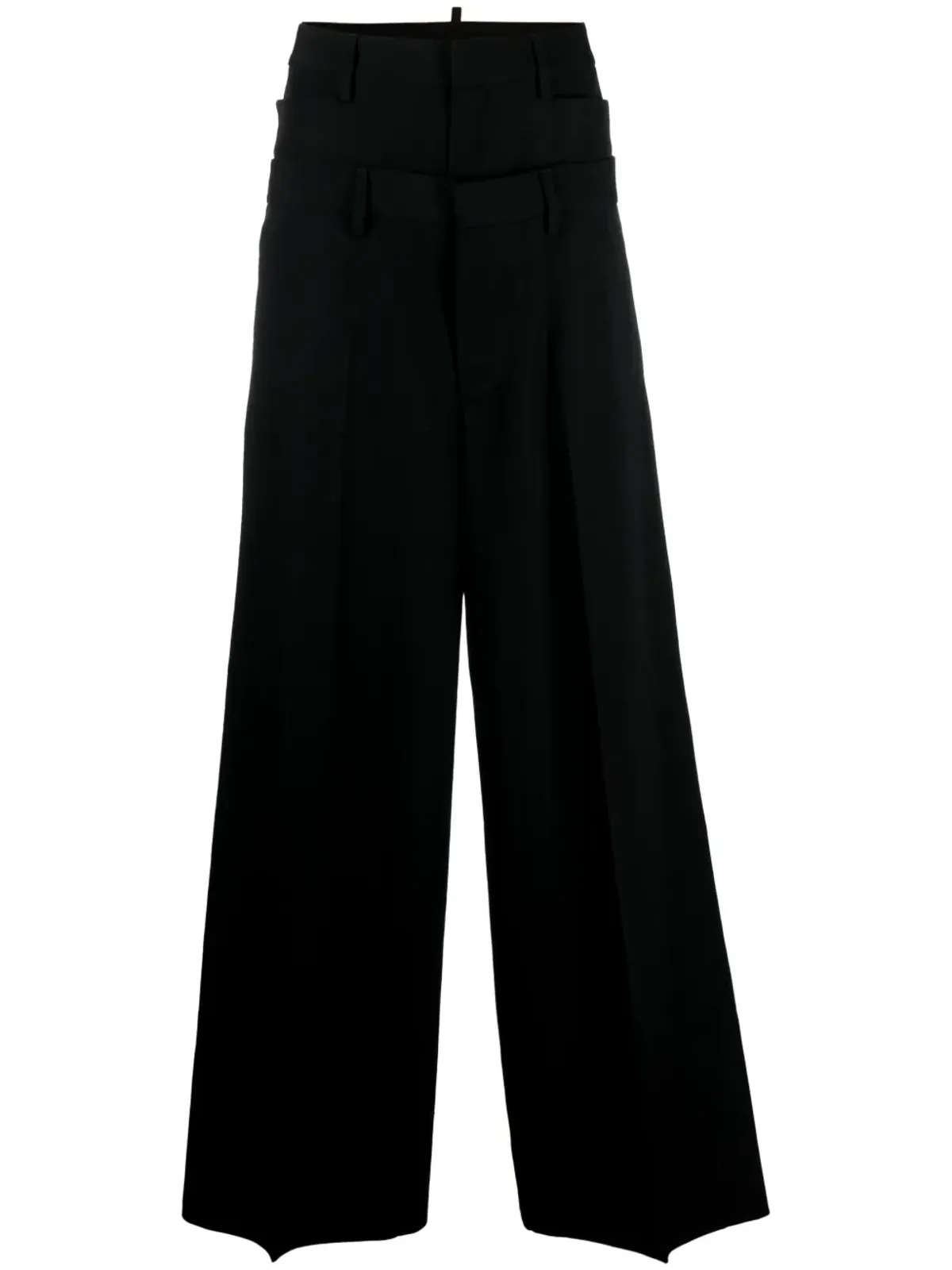DSQUARED2 レイヤード・ワイドレッグ ヴァージンウール パンツ ブラック - 画像1