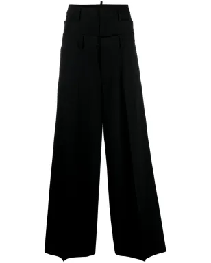 DSQUARED2 レイヤード・ワイドレッグ ヴァージンウール パンツ ブラック - サムネイル1