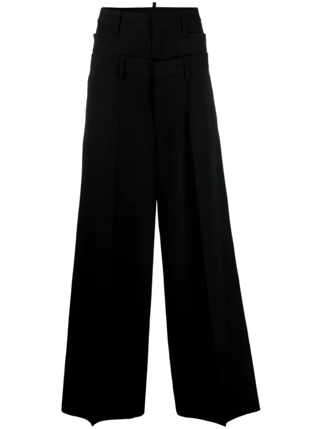 Dsquared2 DSQUARED2 レイヤード・ワイドレッグ ヴァージンウール パンツ ブラックの商品画像