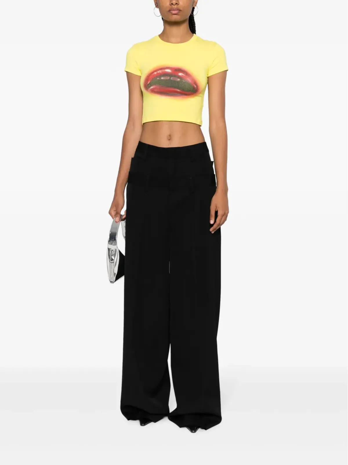 DSQUARED2 レイヤード・ワイドレッグ ヴァージンウール パンツ ブラック - 画像2