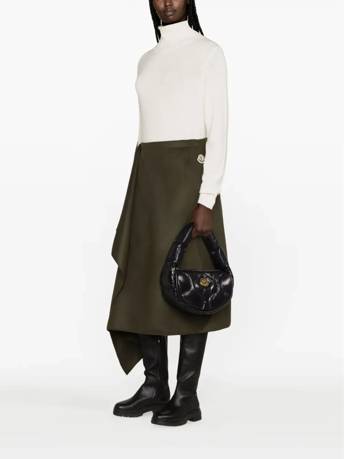 Moncler ウールカシミヤ混紡ミディ丈ラップスカート グリーン - 画像2