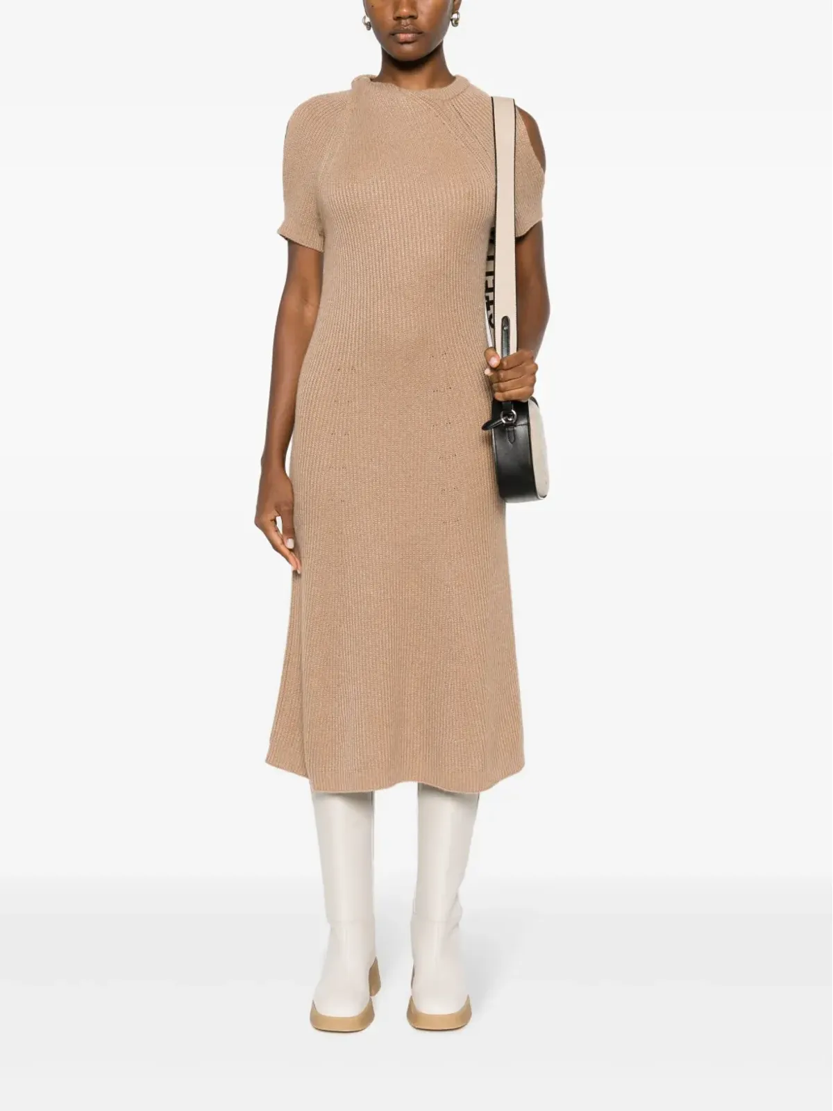 Stella McCartney 半袖リブニットミディドレス ブラウン - 画像2
