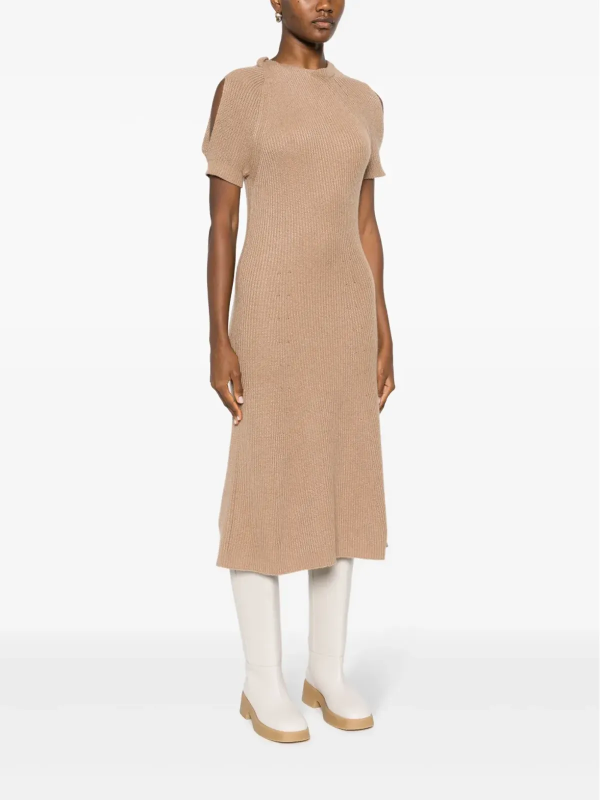 Stella McCartney 半袖リブニットミディドレス ブラウン - 画像3