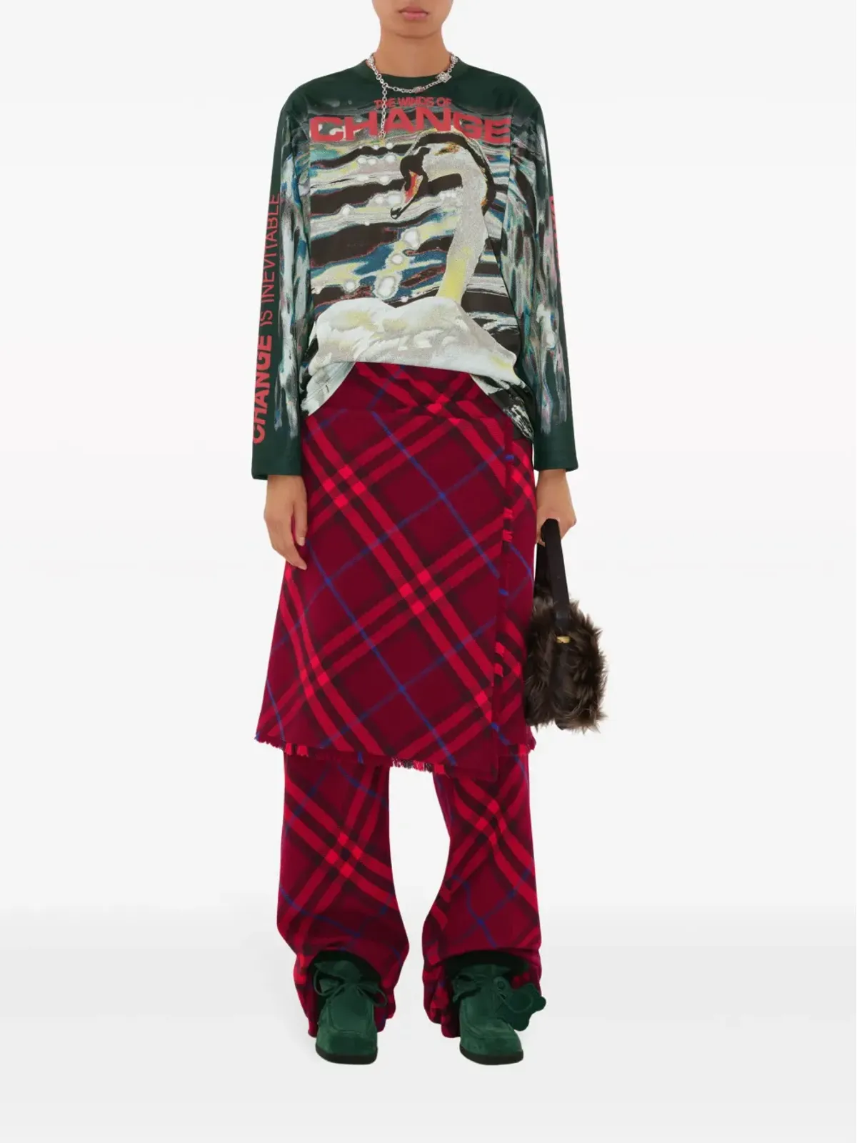 Burberry チェック柄ストレートレッグ ウール トラウザーズ - レッド - 画像2