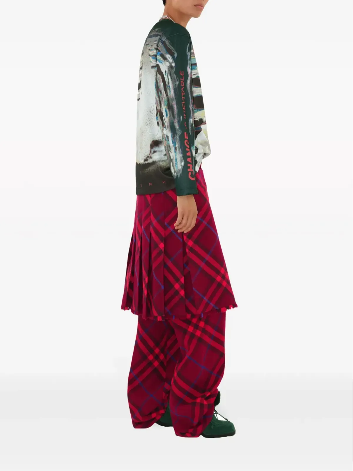 Burberry チェック柄ストレートレッグ ウール トラウザーズ - レッド - 画像3