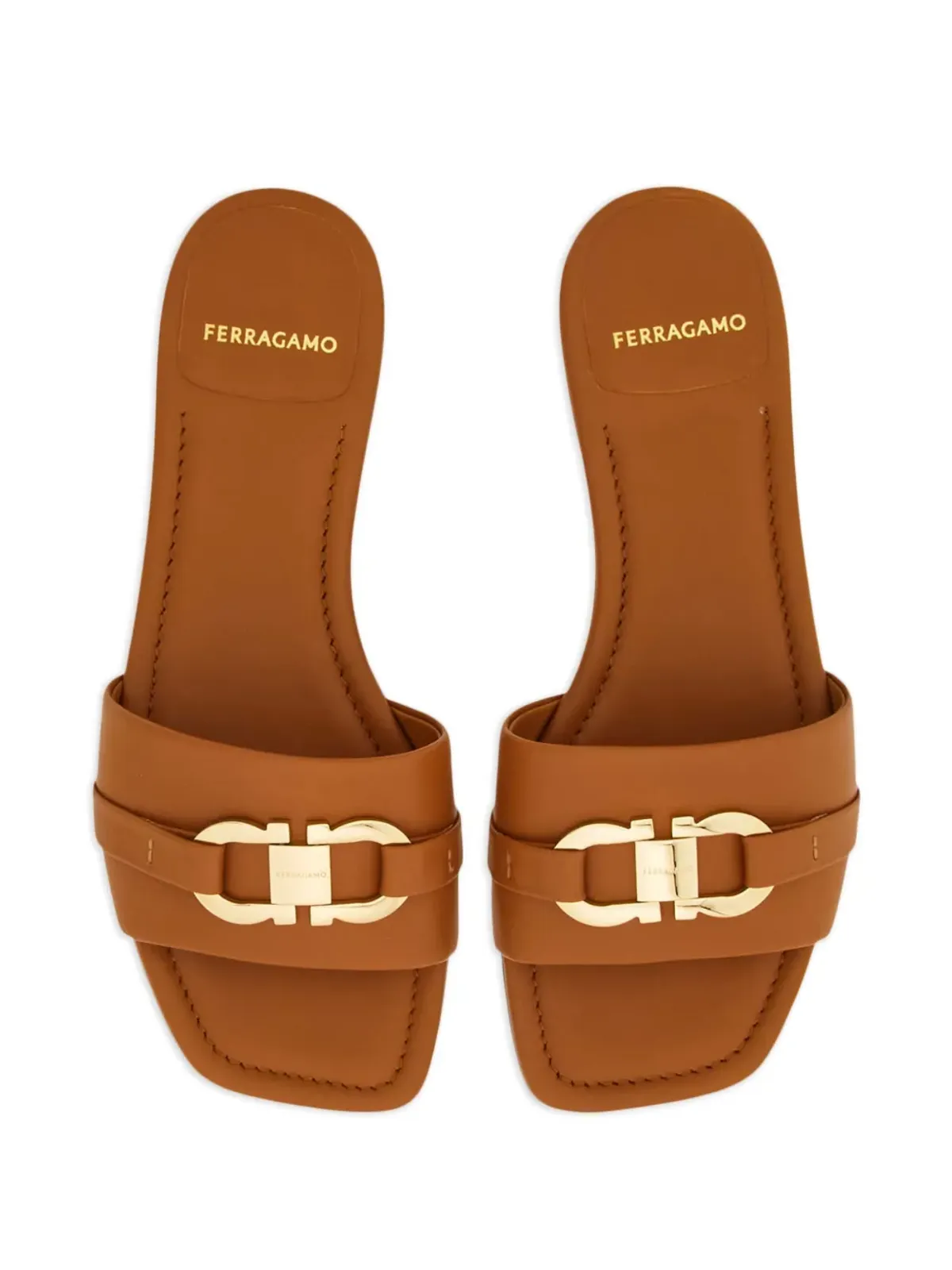 Ferragamo ガンチーニバックル レザー・スライド ブラウン - 画像4