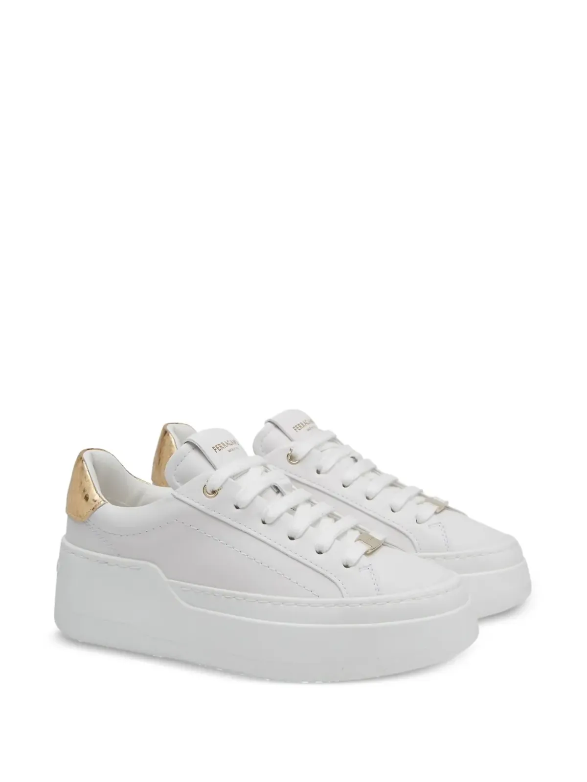 Ferragamo ウェッジ ロゴパッチ レザー スニーカー - ホワイト - 画像2