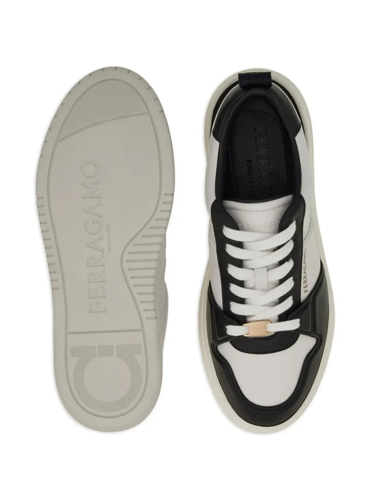 Ferragamo ツートーン レザー スニーカー ブラック - 画像5