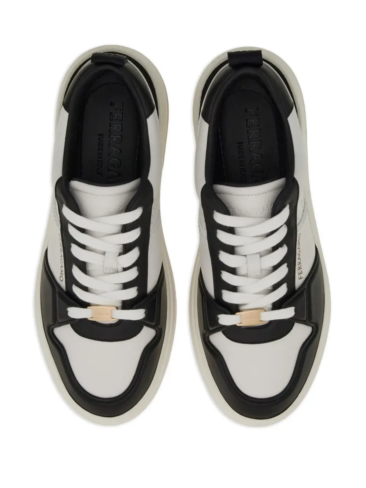 Ferragamo ツートーン レザー スニーカー ブラック - 画像4