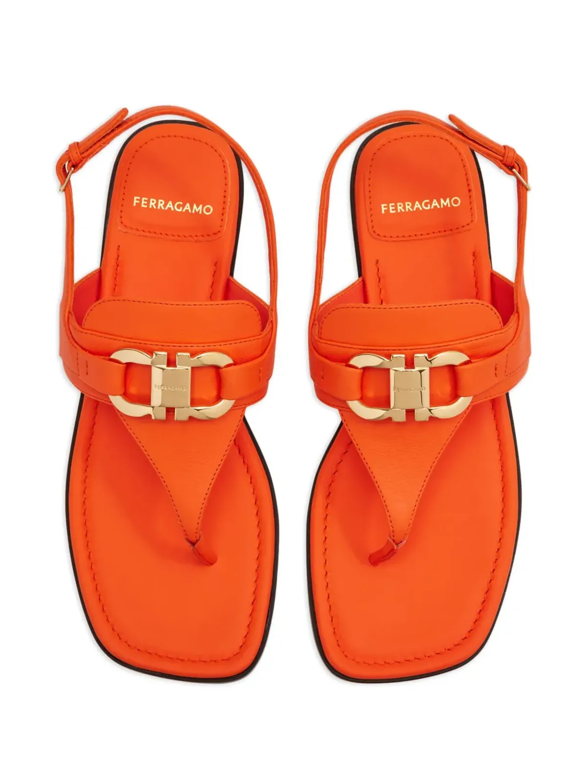 Ferragamo ガンチーニ レザー フラットサンダル - オレンジ - 画像4