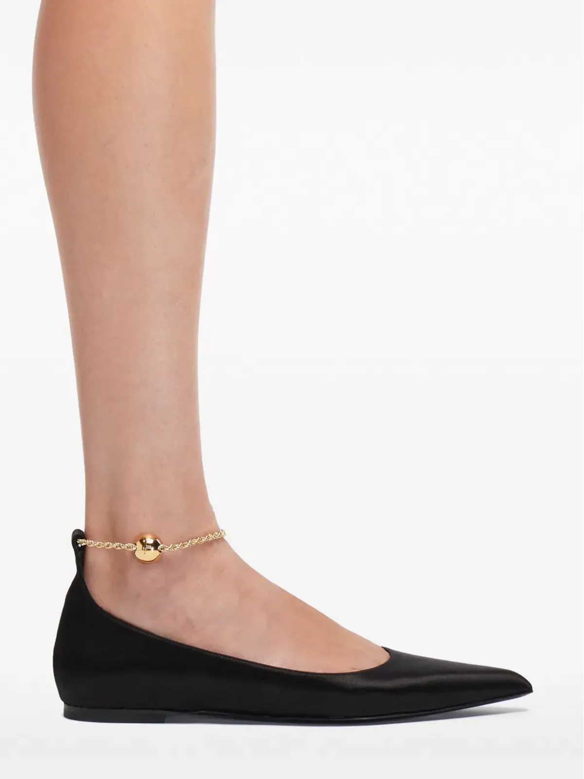 Ferragamo ケーブルリンクチェーン付き レザー バレエシューズ ブラック - 画像5