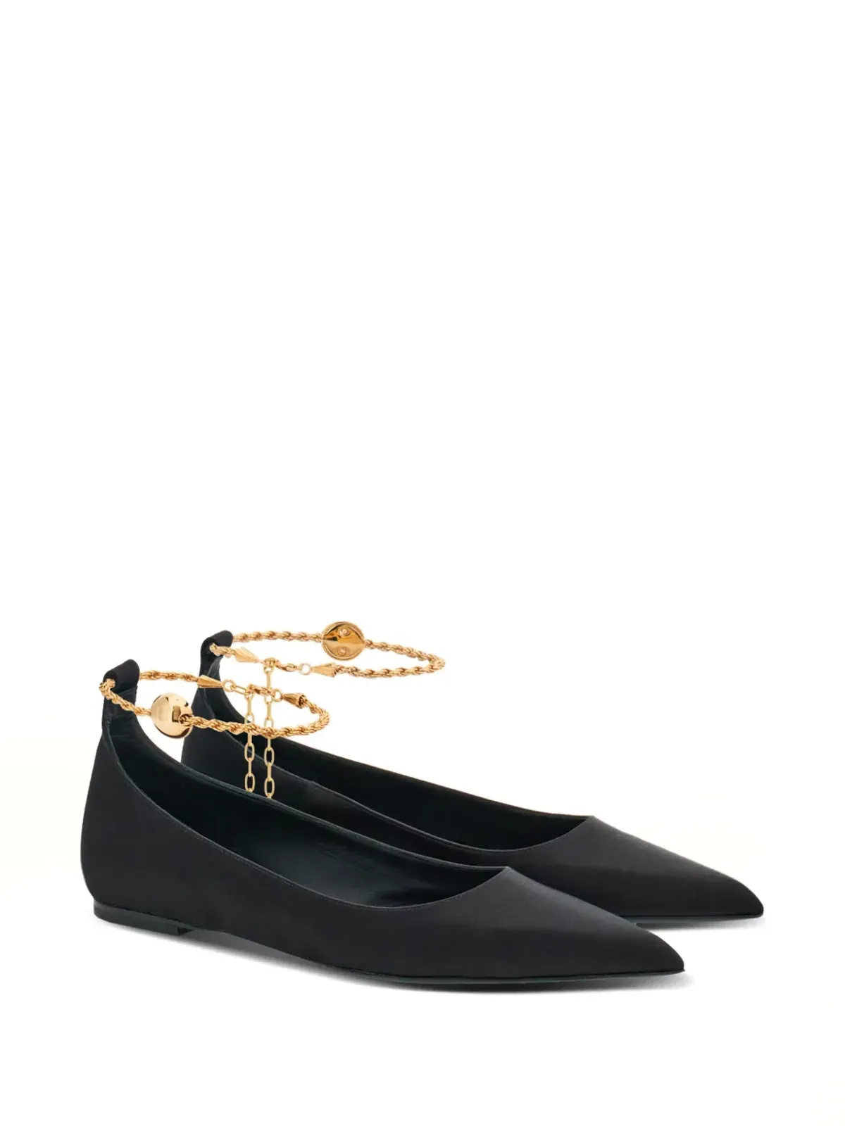 Ferragamo ケーブルリンクチェーン付き レザー バレエシューズ ブラック - 画像2