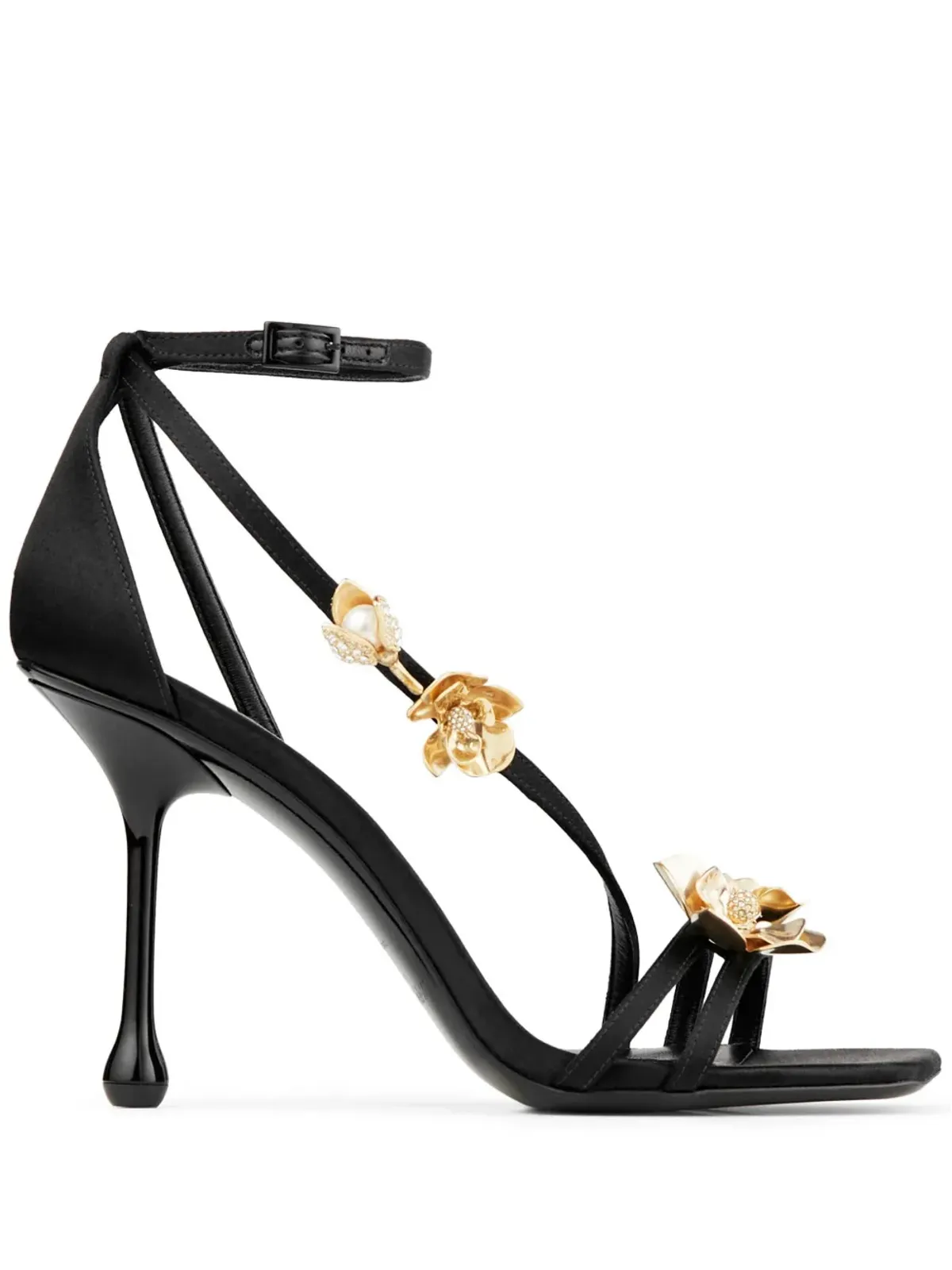 Jimmy Choo Zea 95mm フローラルアップリケ サンダル - ブラック - 画像1