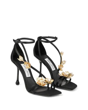 Jimmy Choo Zea 95mm フローラルアップリケ サンダル - ブラック - サムネイル2