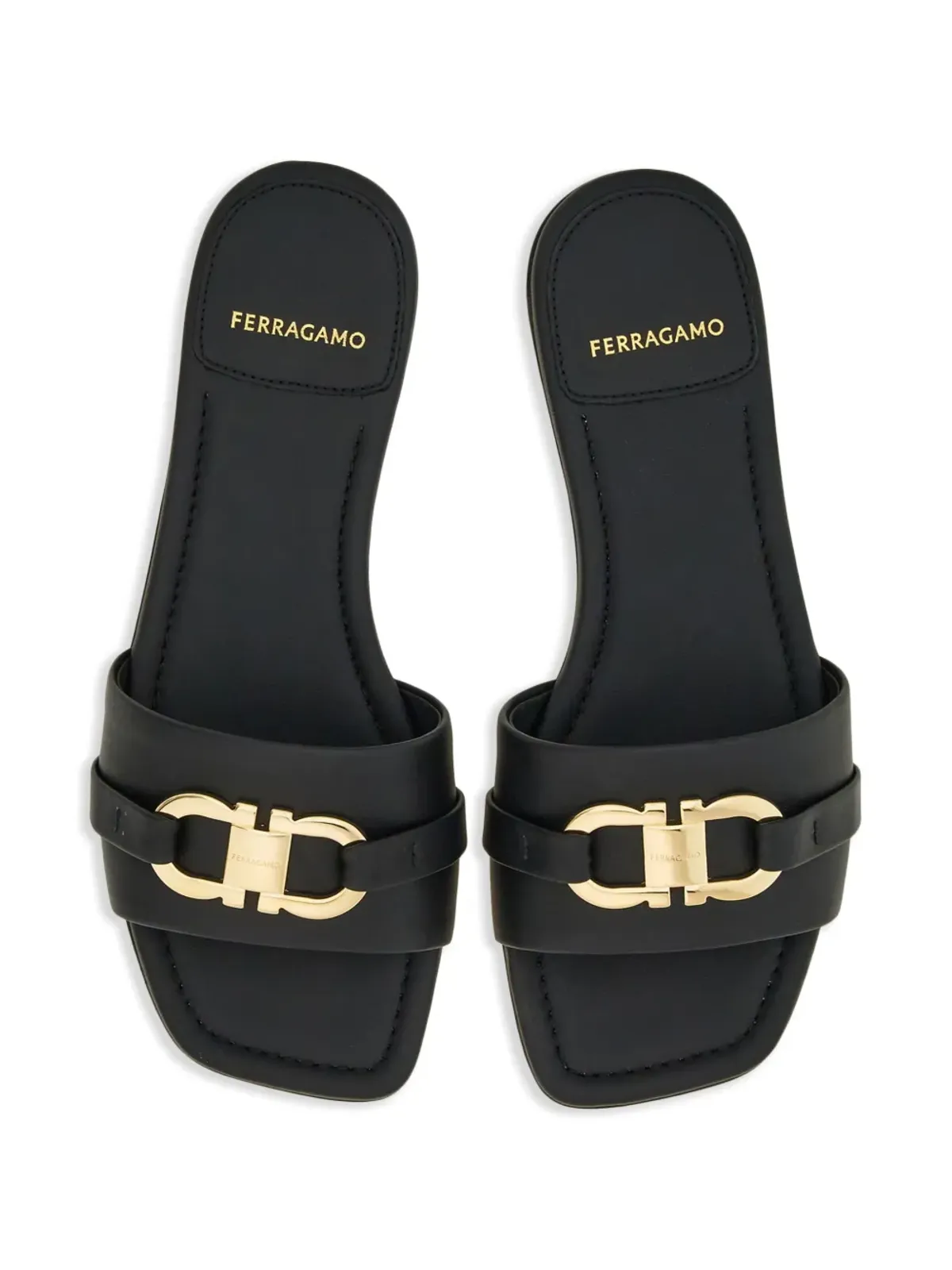 Ferragamo Gancini-plaque レザーサンダル ブラック - 画像4