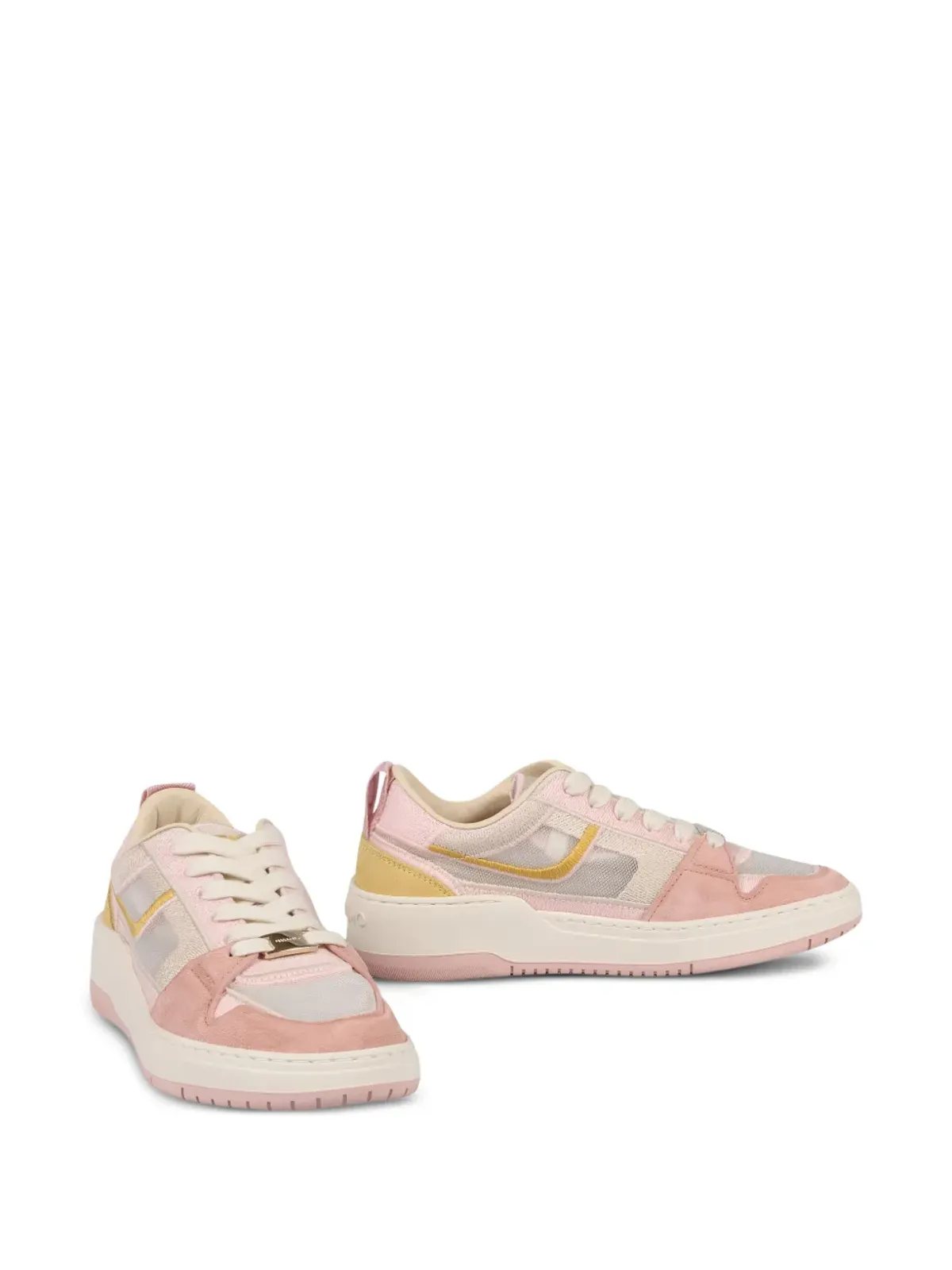 Ferragamo メッシュスエード レースアップ スニーカー ピンク - 画像2