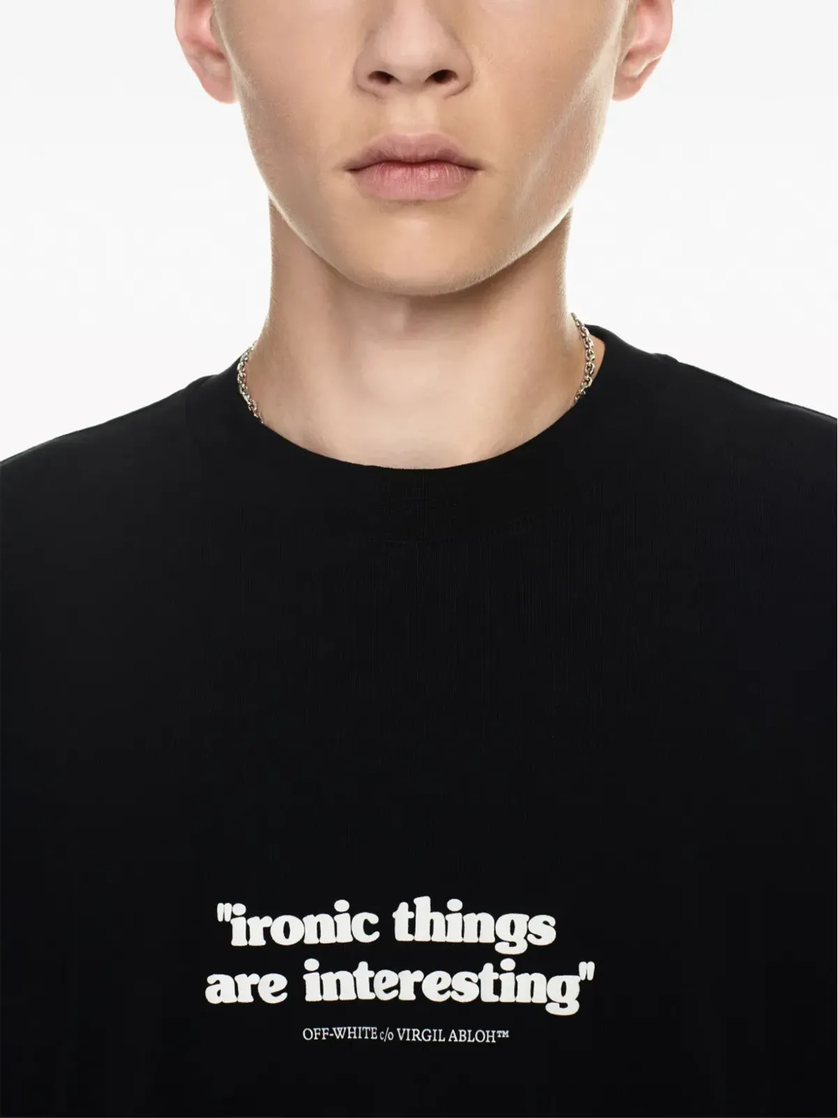 Off-White アイロニック・クォート・プリント コットン Tシャツ ブラック - 画像5