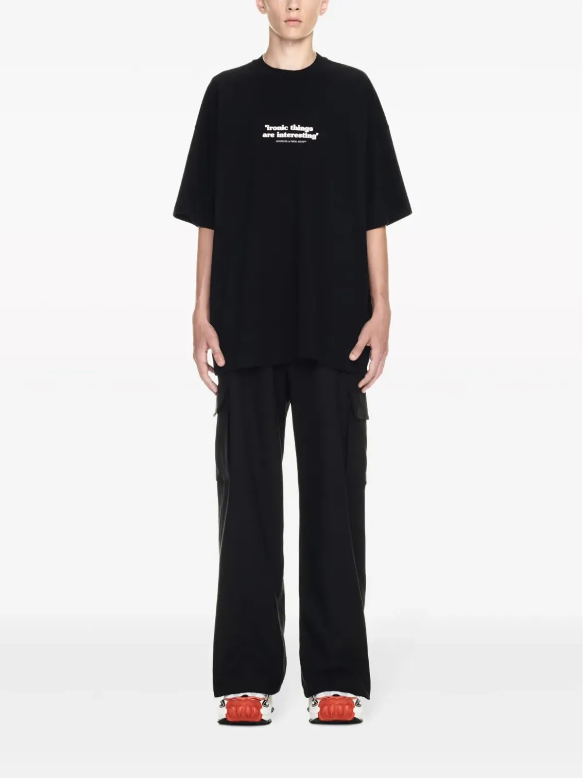 Off-White アイロニック・クォート・プリント コットン Tシャツ ブラック - 画像2