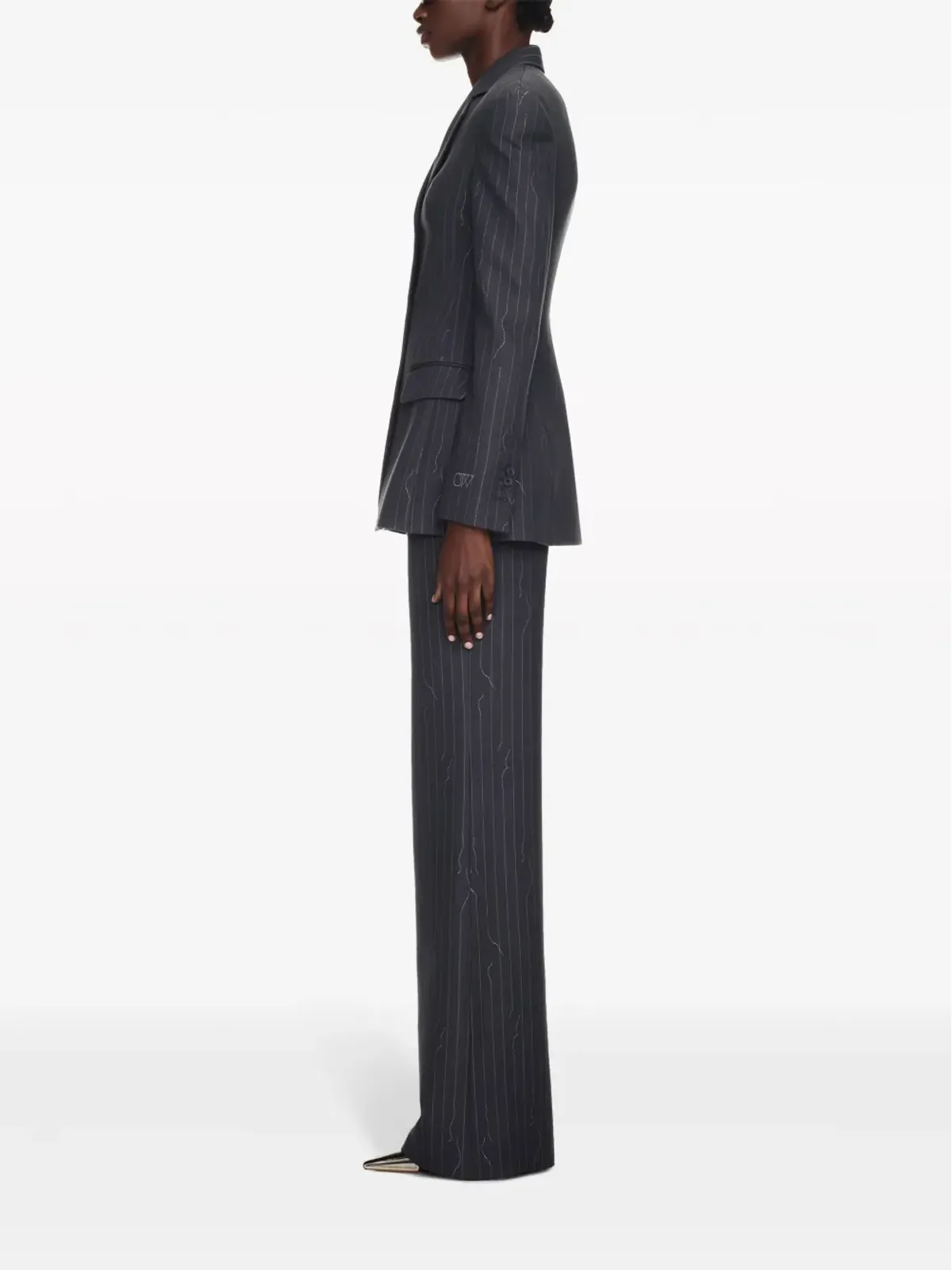 Off-White pinstripe-pattern virgin wool-blend trousers - Grey - 画像3