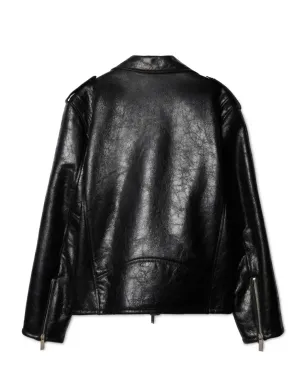 Off-White シワ加工レザー バイカージャケット ブラック - サムネイル2