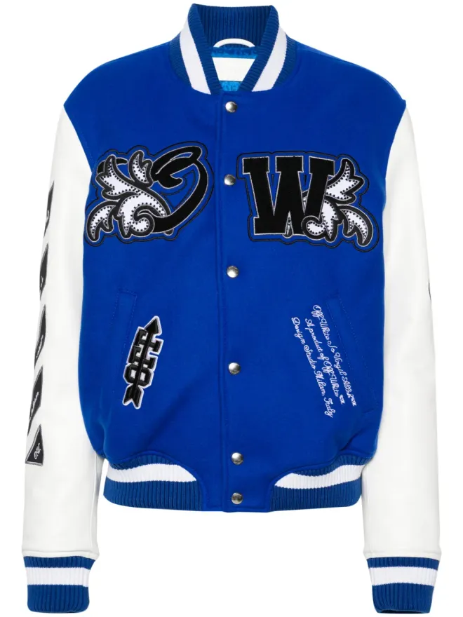 OFF-WHITE Off-White ロイヤル ロゴ・アップリケ ヴァーシティジャケット - ブルーの商品画像