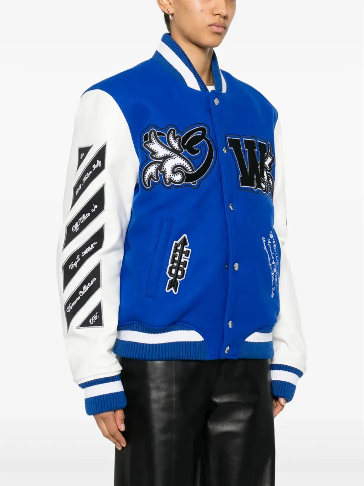 Off-White ロイヤル ロゴ・アップリケ ヴァーシティジャケット - ブルー - 画像3