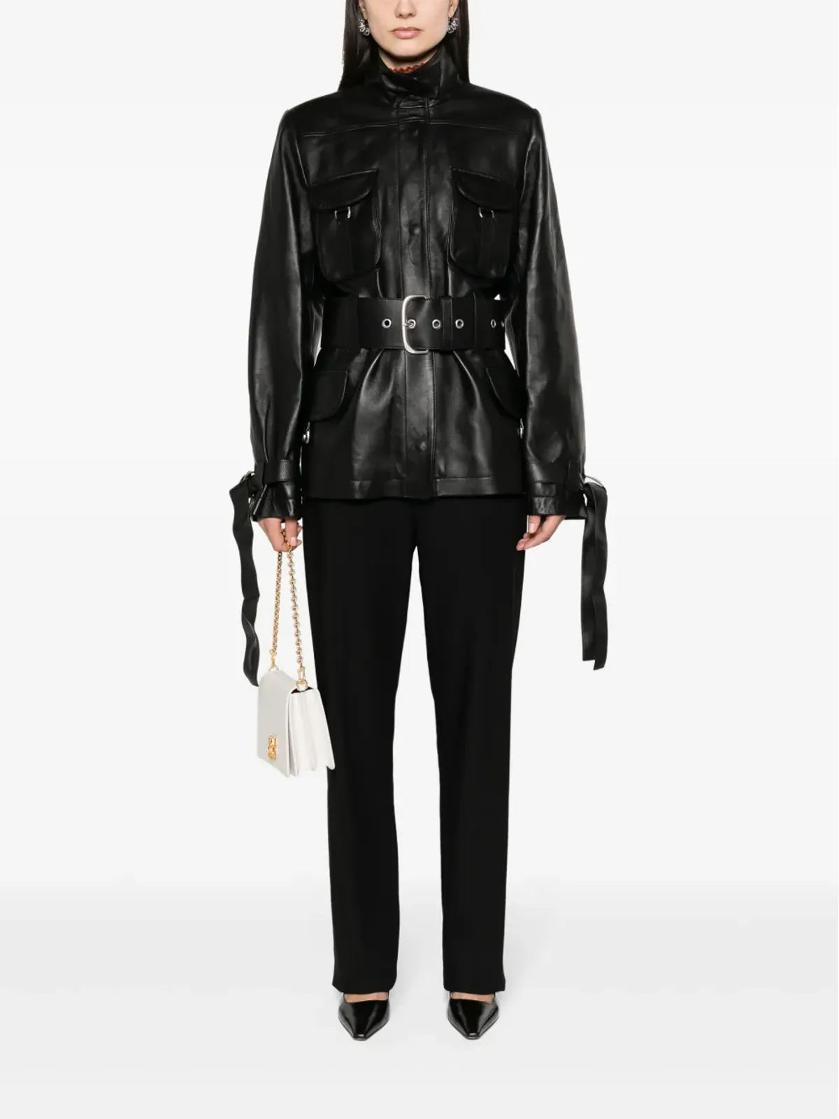 Off-White コ Cargo ベルト付きレザージャケット - ブラック - 画像2
