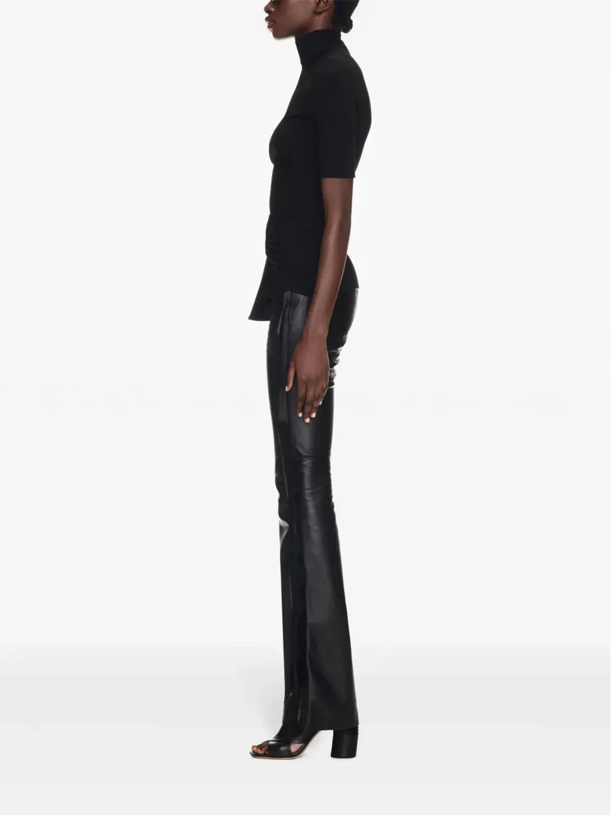 Off-White lace-trim leather trousers - Black - 画像3