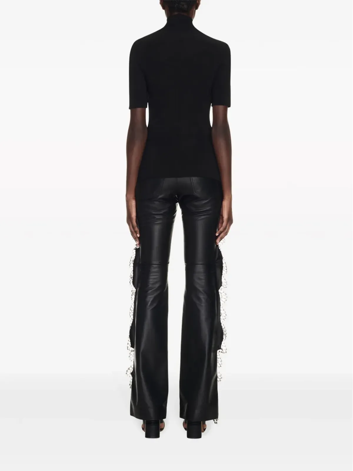 Off-White lace-trim leather trousers - Black - 画像4