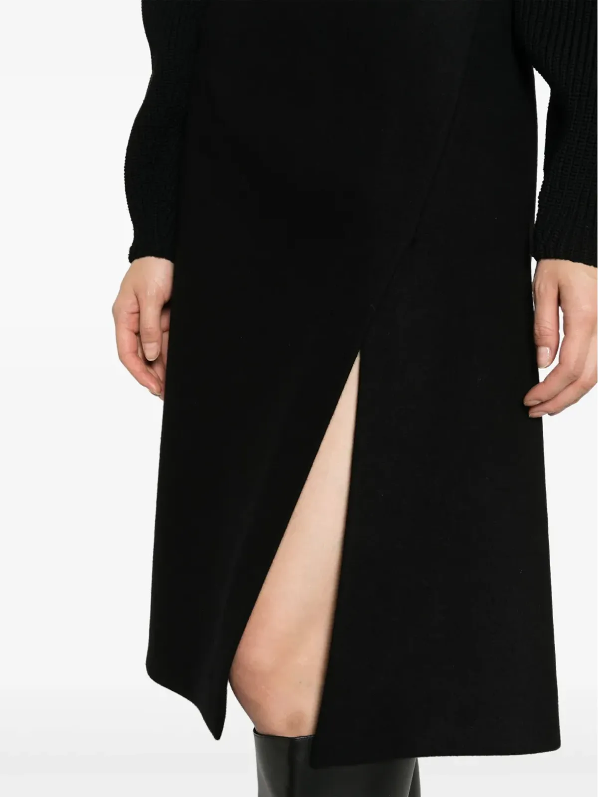 Stella McCartney 前スリット入りフェルト加工のAラインスカート（ブラック） - 画像5