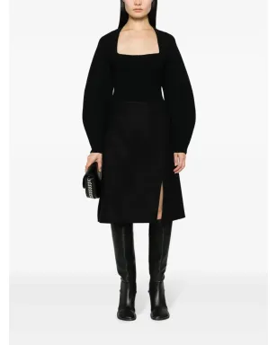 Stella McCartney 前スリット入りフェルト加工のAラインスカート（ブラック） - サムネイル2