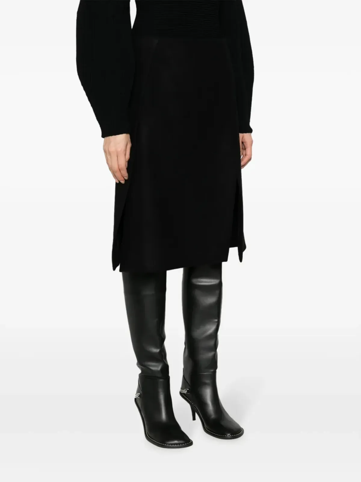Stella McCartney 前スリット入りフェルト加工のAラインスカート（ブラック） - 画像3