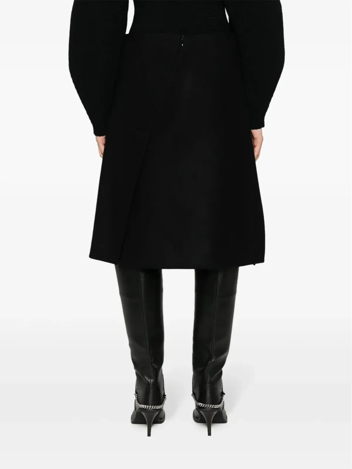 Stella McCartney 前スリット入りフェルト加工のAラインスカート（ブラック） - 画像4