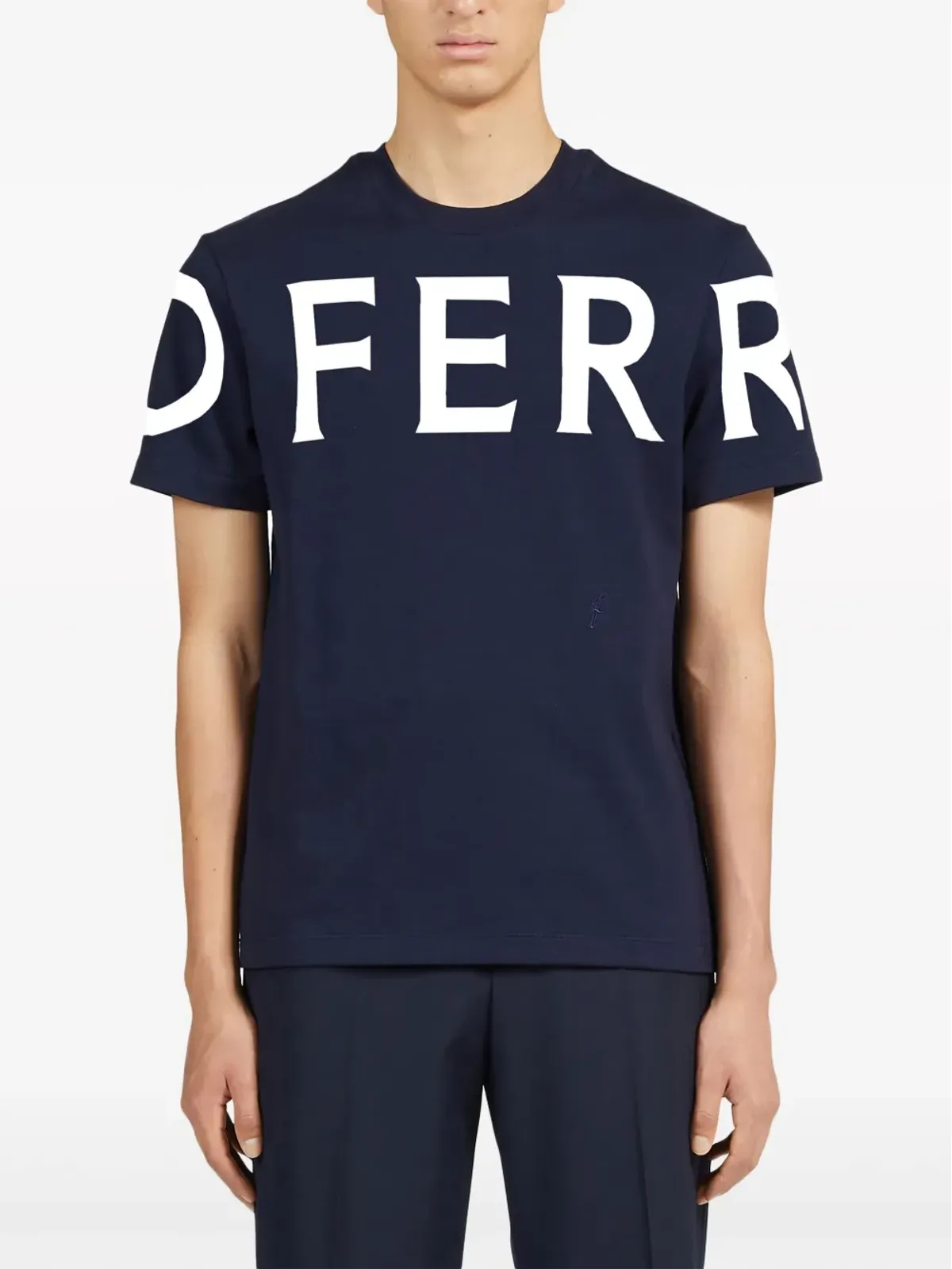 Ferragamo ロゴプリント コットン Tシャツ ブルー - 画像2