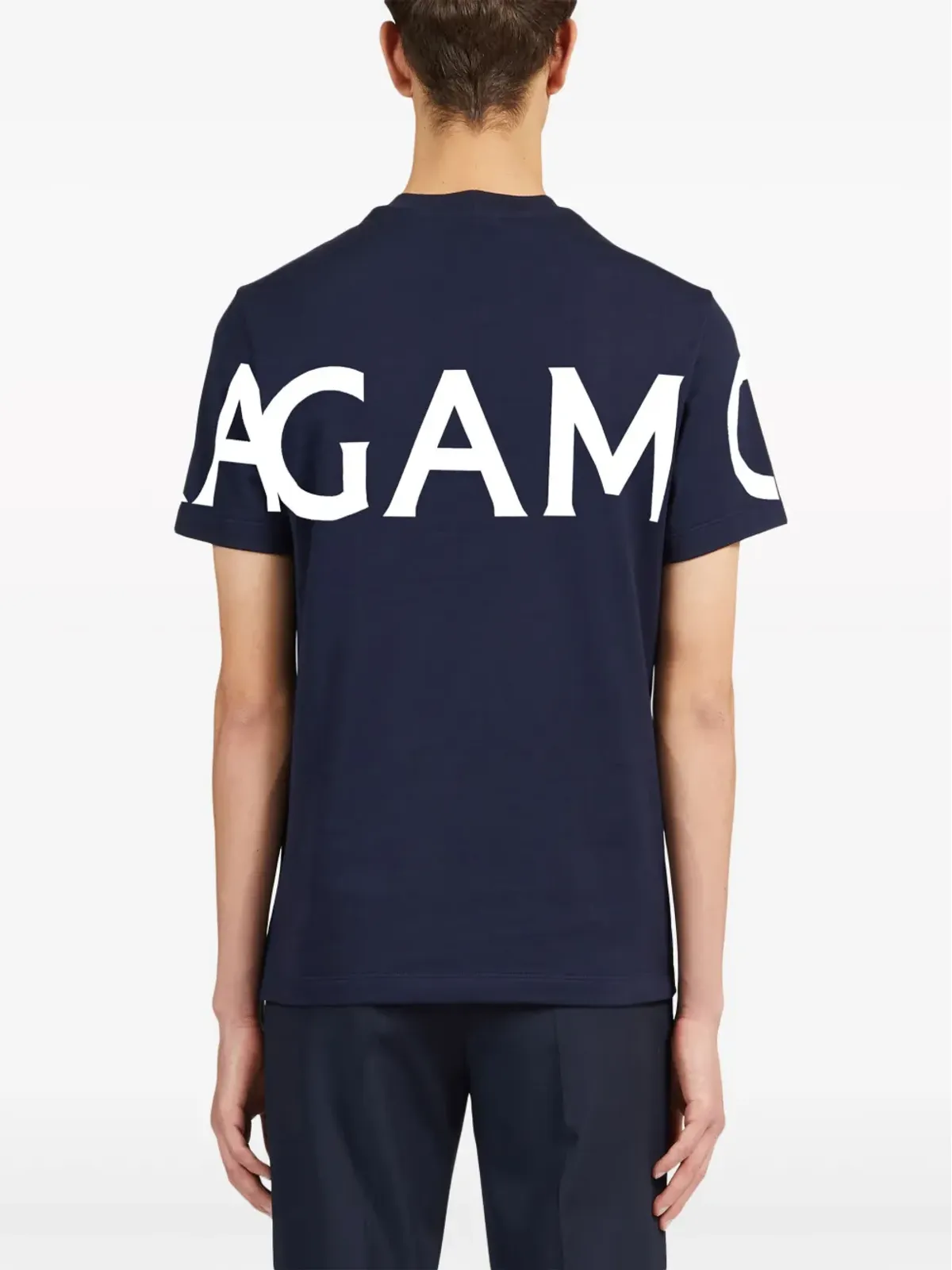 Ferragamo ロゴプリント コットン Tシャツ ブルー - 画像3