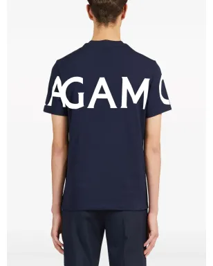 Ferragamo ロゴプリント コットン Tシャツ ブルー - サムネイル3