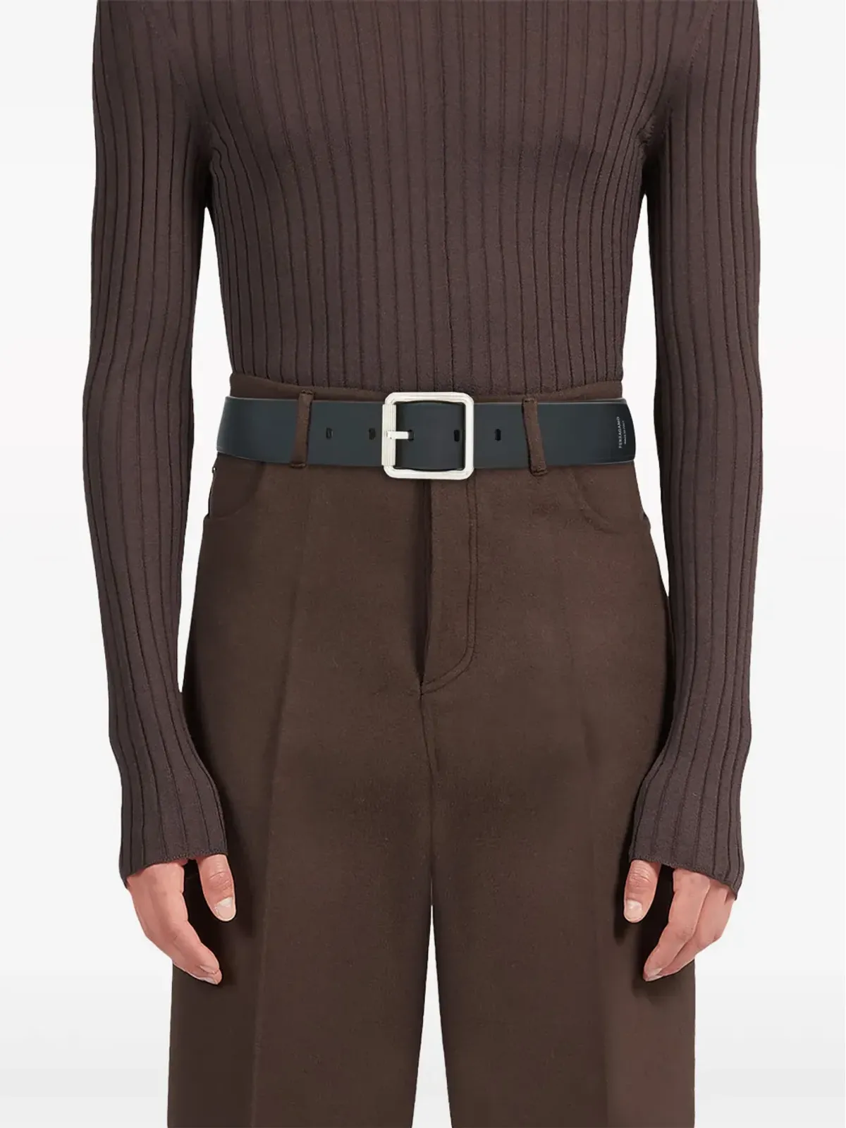 Ferragamo スクエアバックル レザーベルト ブラック - 画像3