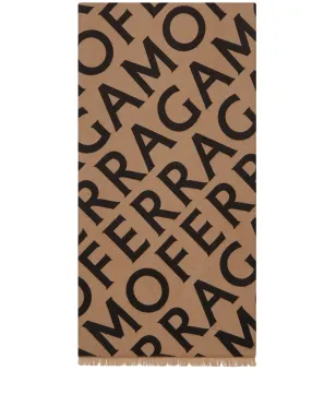 Ferragamo ロゴ入り インターシャニット フリンジ付きスカーフ - サムネイル1