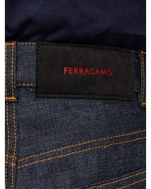 Ferragamo ロゴアップリケ コントラストステッチ ワイドレッグジーンズ ブルー - サムネイル5