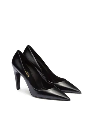 Prada ブラッシュドレザー パンプス 100mm ヒール ブラック - サムネイル2