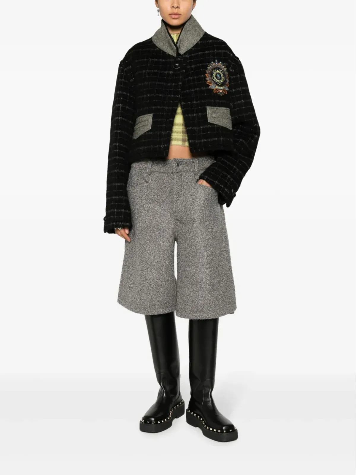 ETRO チェック柄クロップドジャケット - ブラック - 画像2
