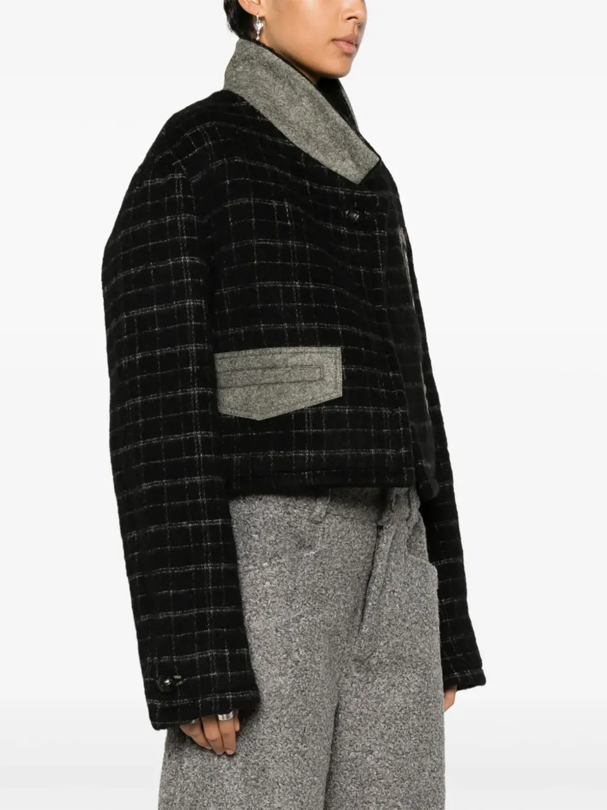 ETRO チェック柄クロップドジャケット - ブラック - 画像3