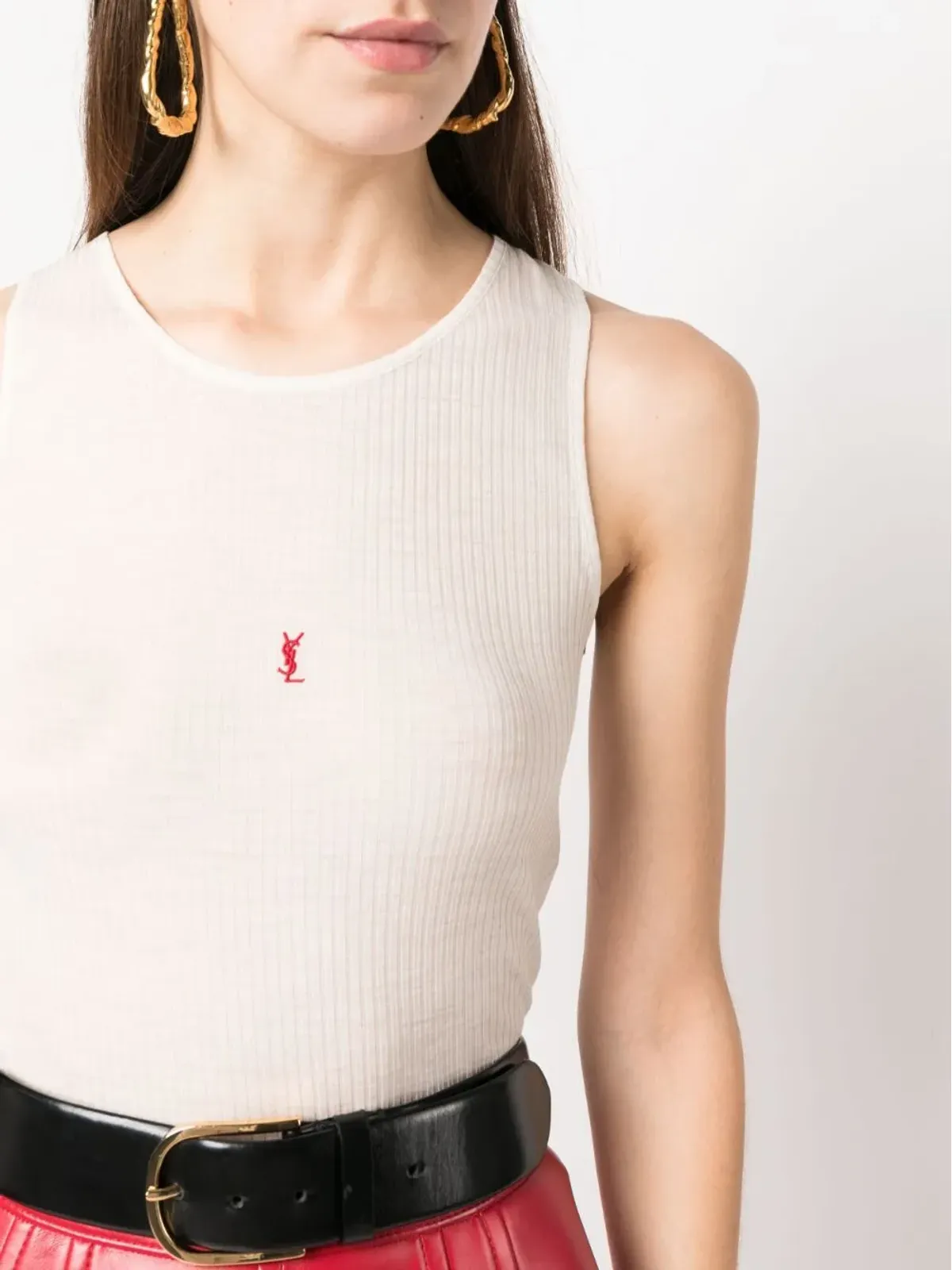 Saint Laurent ロゴ刺繍入りウール タンクトップ - ベージュ - 画像5