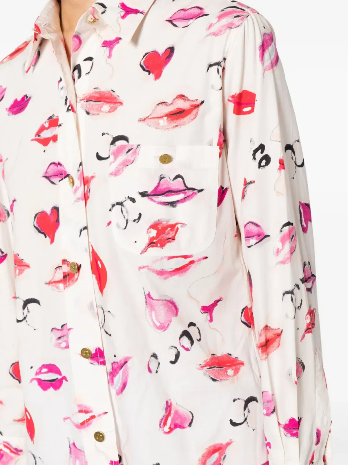 CHANEL ビンテージ リップスティックプリントコットンシャツ - 画像5