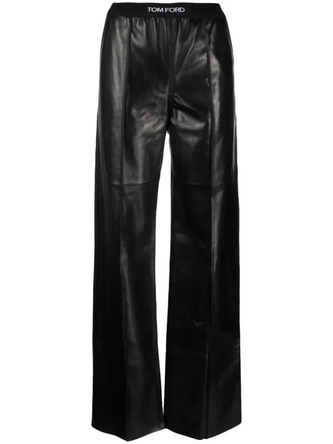 TOM FORD TOM FORD ロゴ入りウエストバンド レザー パンツ ブラックの商品画像