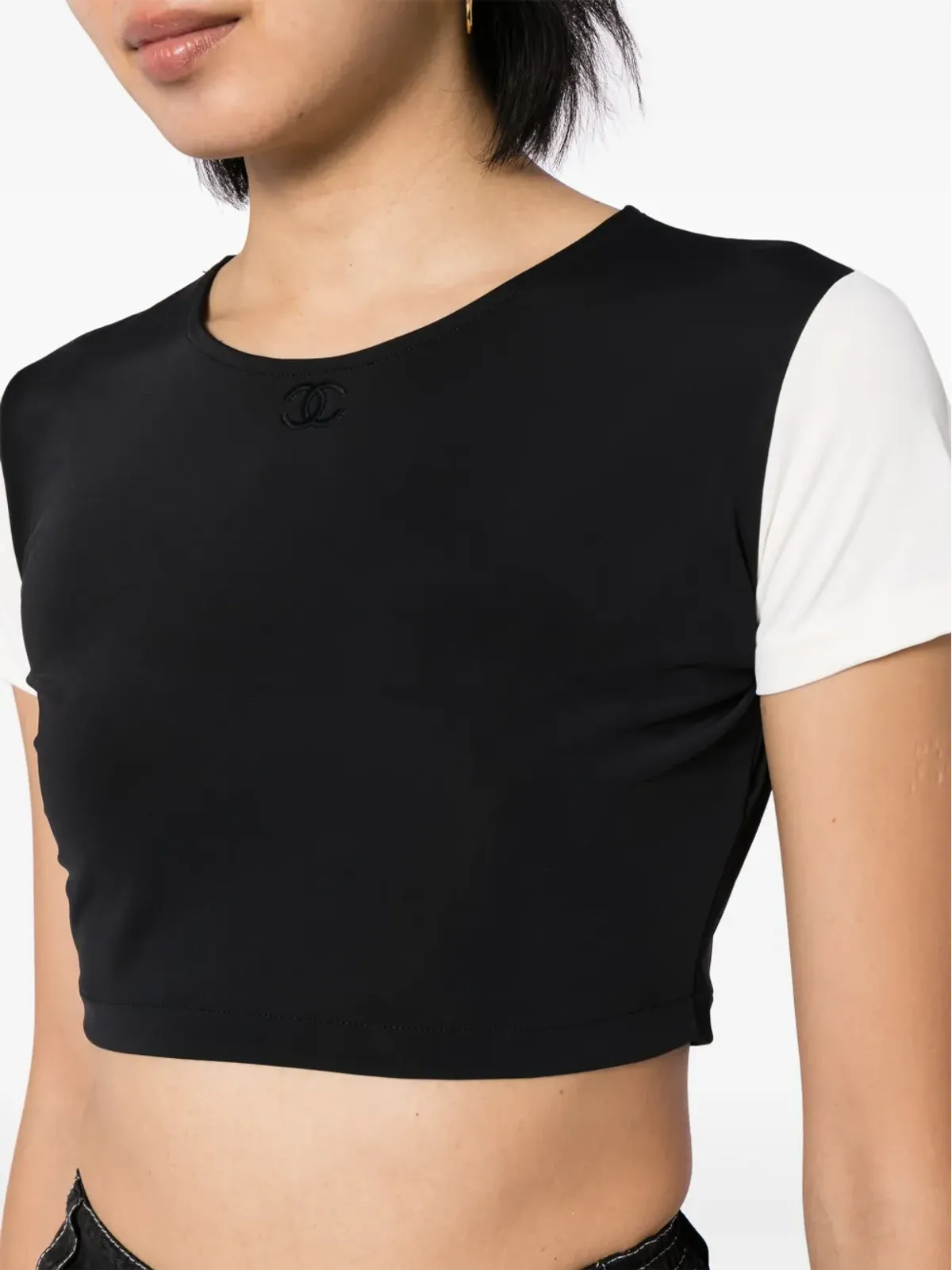 CHANEL ビンテージ 1996年製 CC ツートーン クロップド Tシャツ ブラック - 画像5