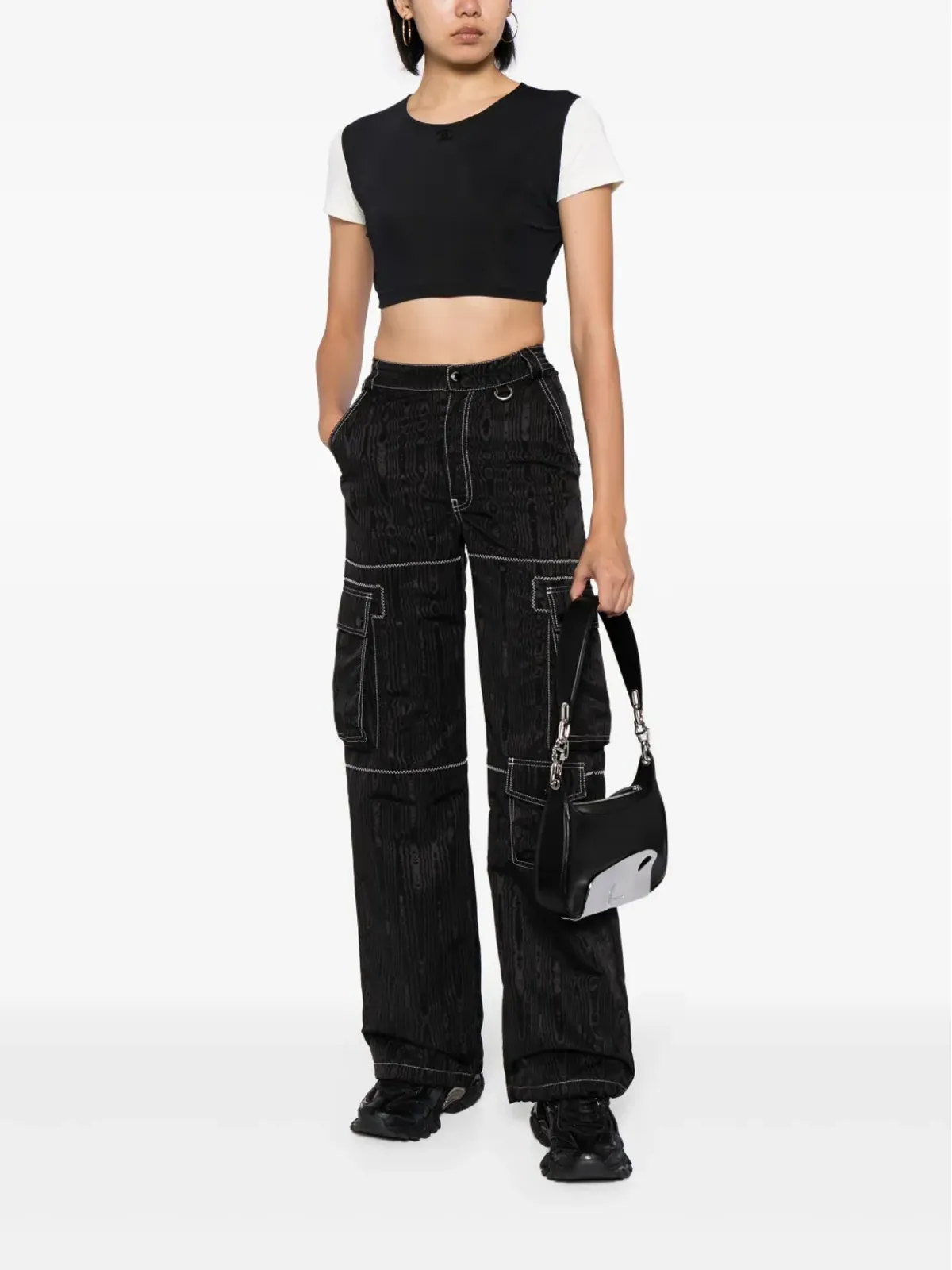 CHANEL ビンテージ 1996年製 CC ツートーン クロップド Tシャツ ブラック - 画像2