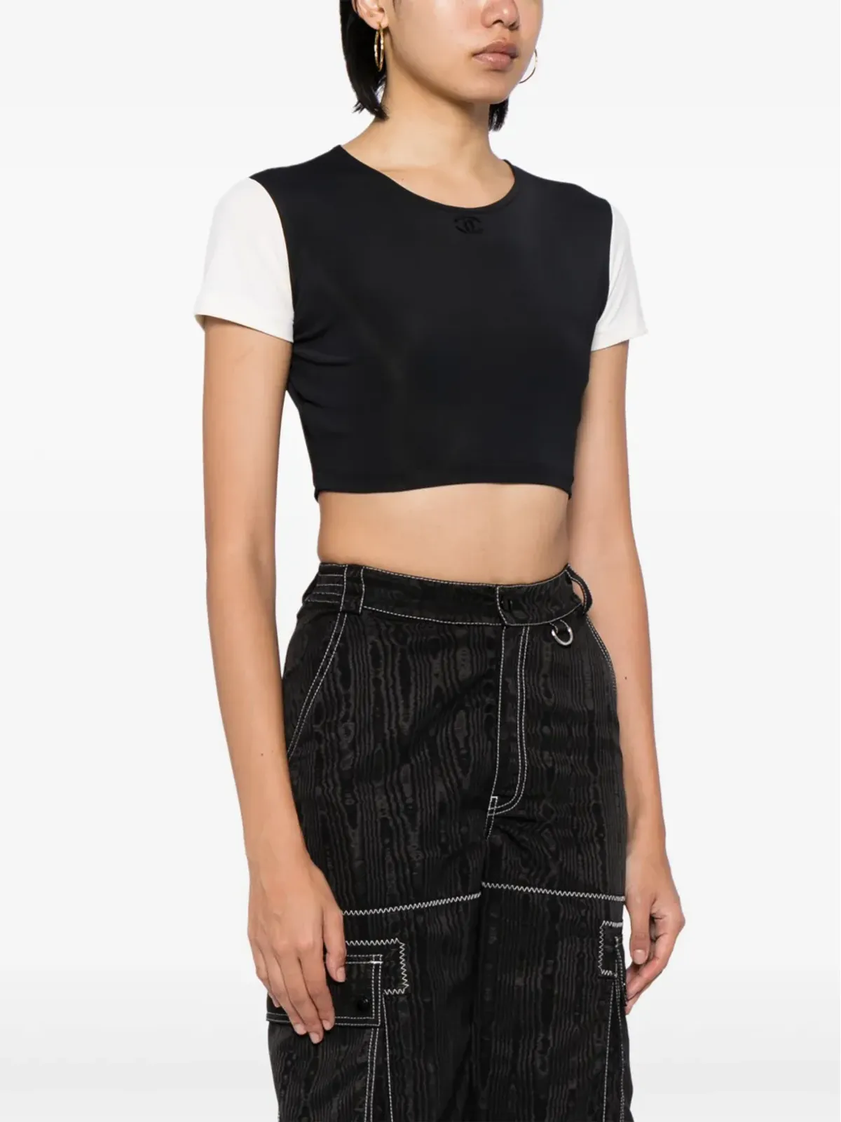 CHANEL ビンテージ 1996年製 CC ツートーン クロップド Tシャツ ブラック - 画像3